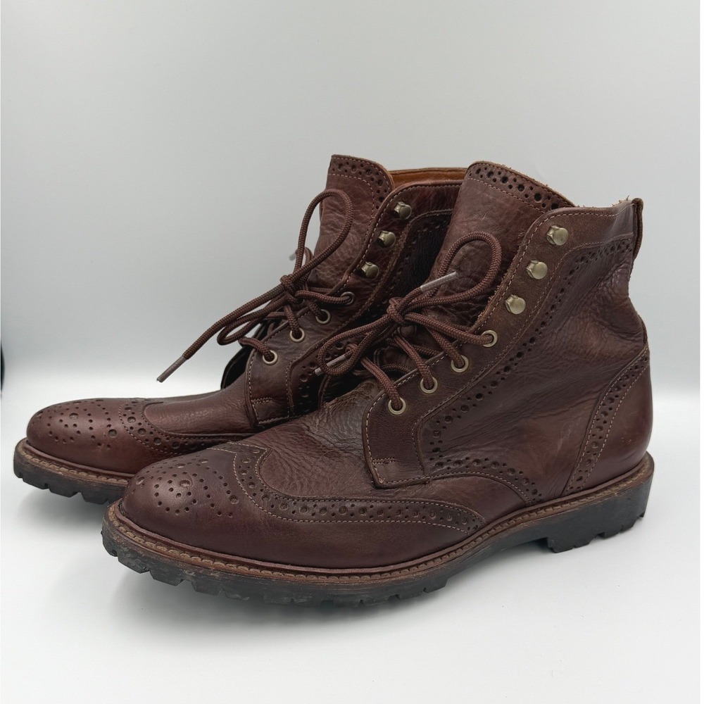 Allen Edmonds Brown Leather Wingtip Boots Long Branch Vibram Mens 11 D Brogue